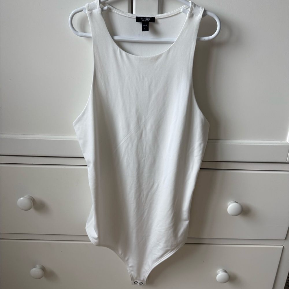 Express White Sleeveless Fitted Bodysuit